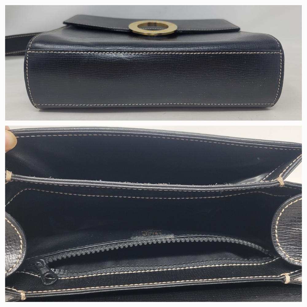 Vintage Celine Gold Ring Box Black Leather Small Crossbody Hand Bag Authentic - Picture 9 of 14